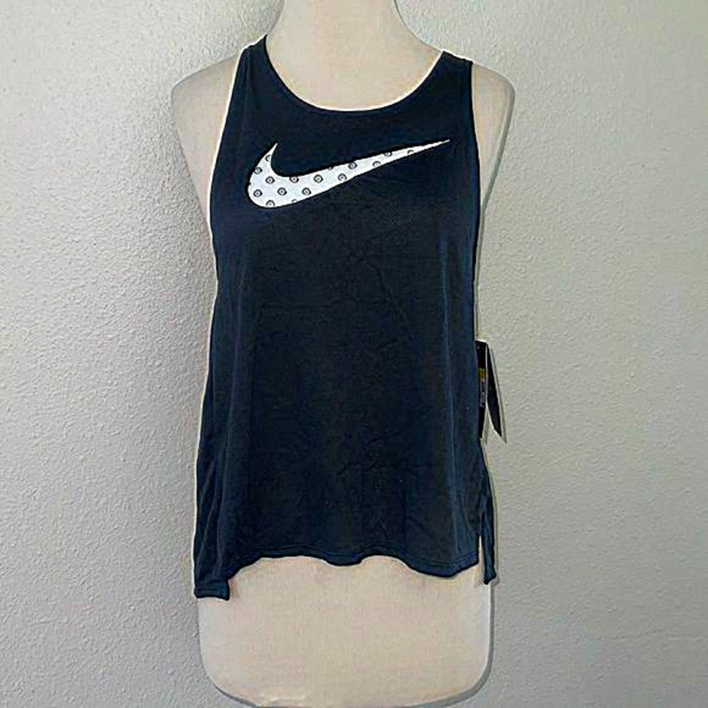 Nike Running Tank Dri Fit Printed Logo Cross Back Top Women's‎ size small black